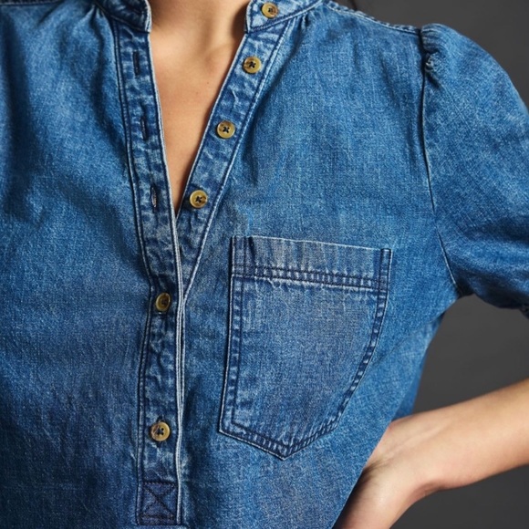 Pilcro Aly-Puff Sleeve Denim Blouse - Picture 4 of 16